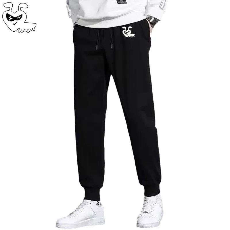 Break Egg Men Trousers Cool Cute Glasses Ant Embroidery Cotton Thin Elastic Drawstring Spring Casual Pant