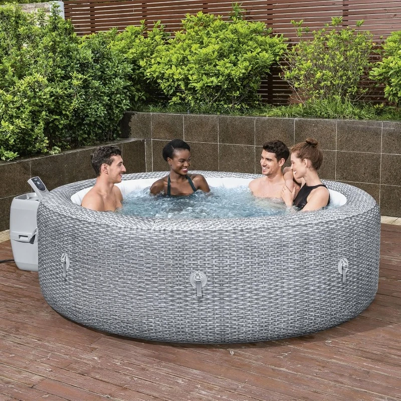 home. SaluSpa Sicily AirJet 7 Person Inflatable Hot Tub Round 180 Soothing AirJets and Insulated Cover, Gray