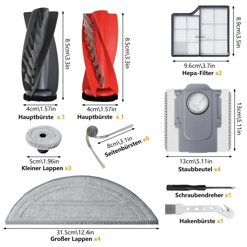 BAAN-Replacement Accessories Kit For Roborock Saros 10, G30, S9 Maxv Ultra Vacuum Cleaners-Main Brush, Filter, Mop, Dust Bags