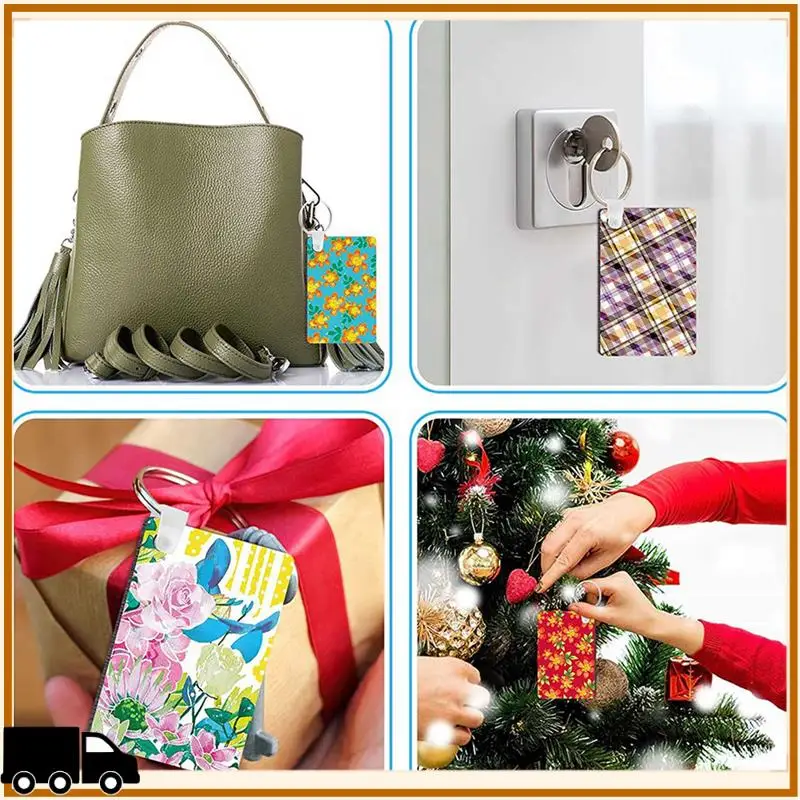 

A35M-800Pcs Sublimation Keychain Blanks Set Rectangle Heat Transfer Blanks Keychain Tassels With Key Rings For Keychain DIY