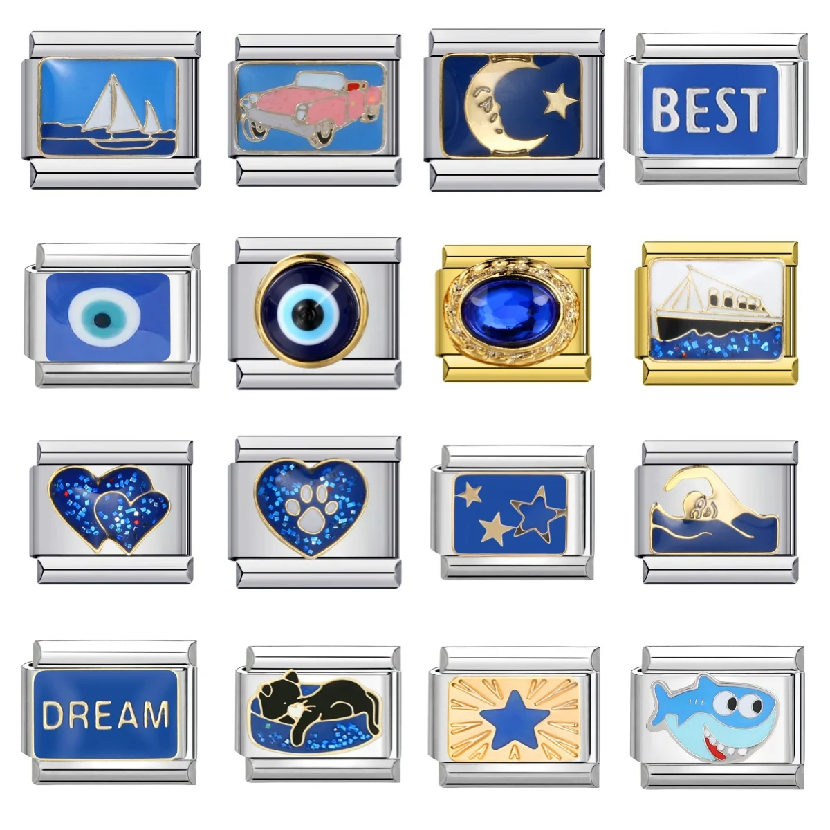 Moda azul borboleta lua estrela diabo olho gatos sonho coração italiano charme links caber 9mm pulseira fazendo jóias diy