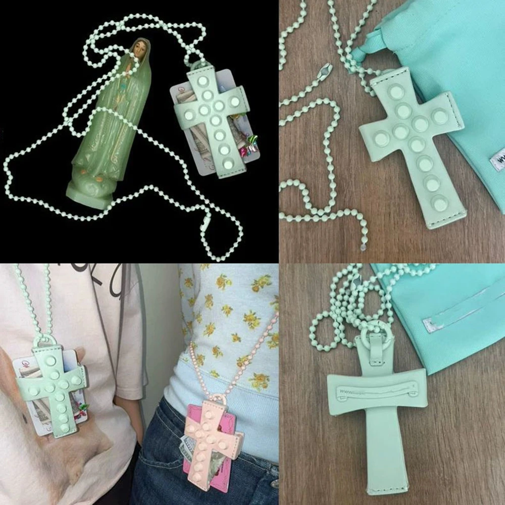 Rivet Punk Cross Card Bag Storage Y2K Gothic Style Subculture Necklace Accessory Pendant Access Card Storage Trendy Accessory
