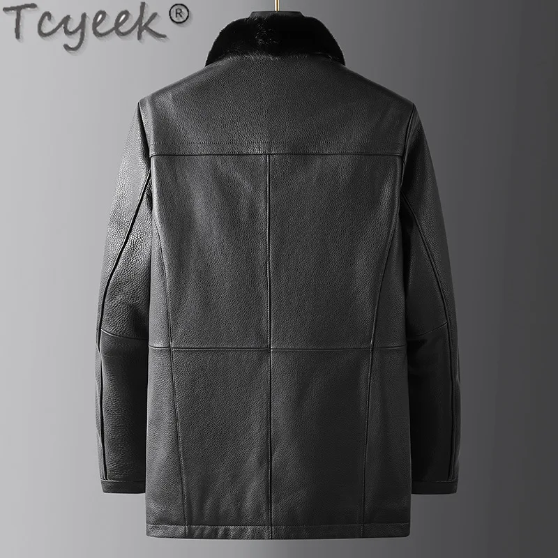 Tcyeek Sheepskin Genuine Leather Jacket Winter Clothes Business Casual Mink Fur Coat Men Real Fur Mens Coats Chaqueta Hombre