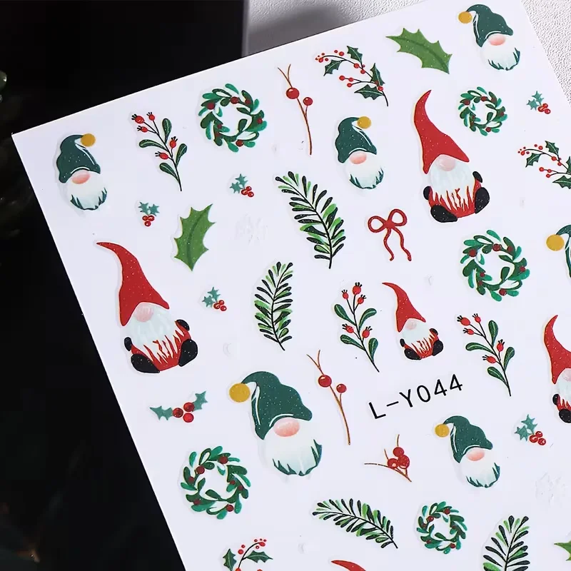 ثلاثية الأبعاد مضيئة عيد الميلاد مسمار الفن ملصقات اكاليل قزم الانحناء الزهور الخضراء يترك توهج في الظلام ذاتية اللصق عيد الميلاد مسمار الشارات #4