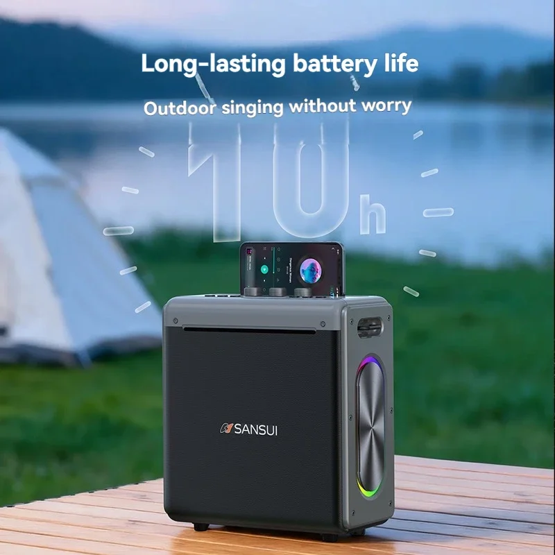 Мощный караоке-артефакт SANSUI T118 мощностью 60 Вт с сабвуфером с двойным микрофоном для длительной выносливости и беспокойства пения