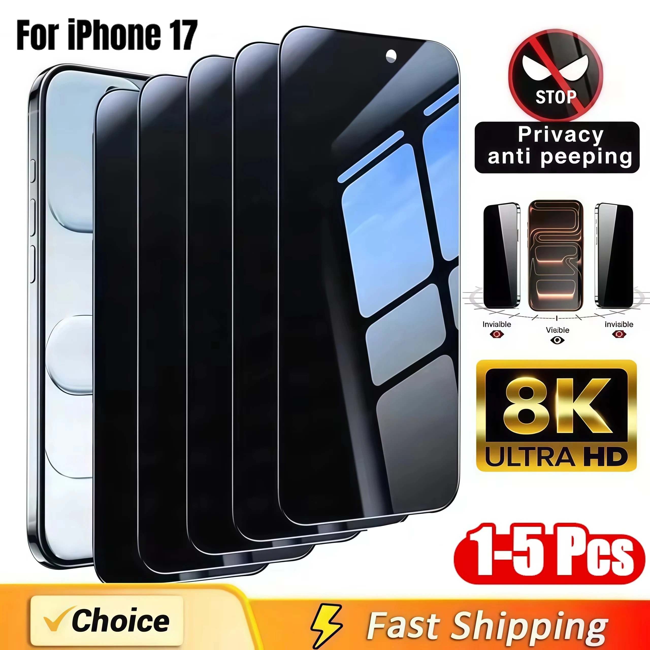 

1-5 шт. антишпионская защитная пленка из закаленного стекла для iPhone 17 Pro Max/17 Pro/17 Air/17 Защитная пленка для экрана с полным покрытием