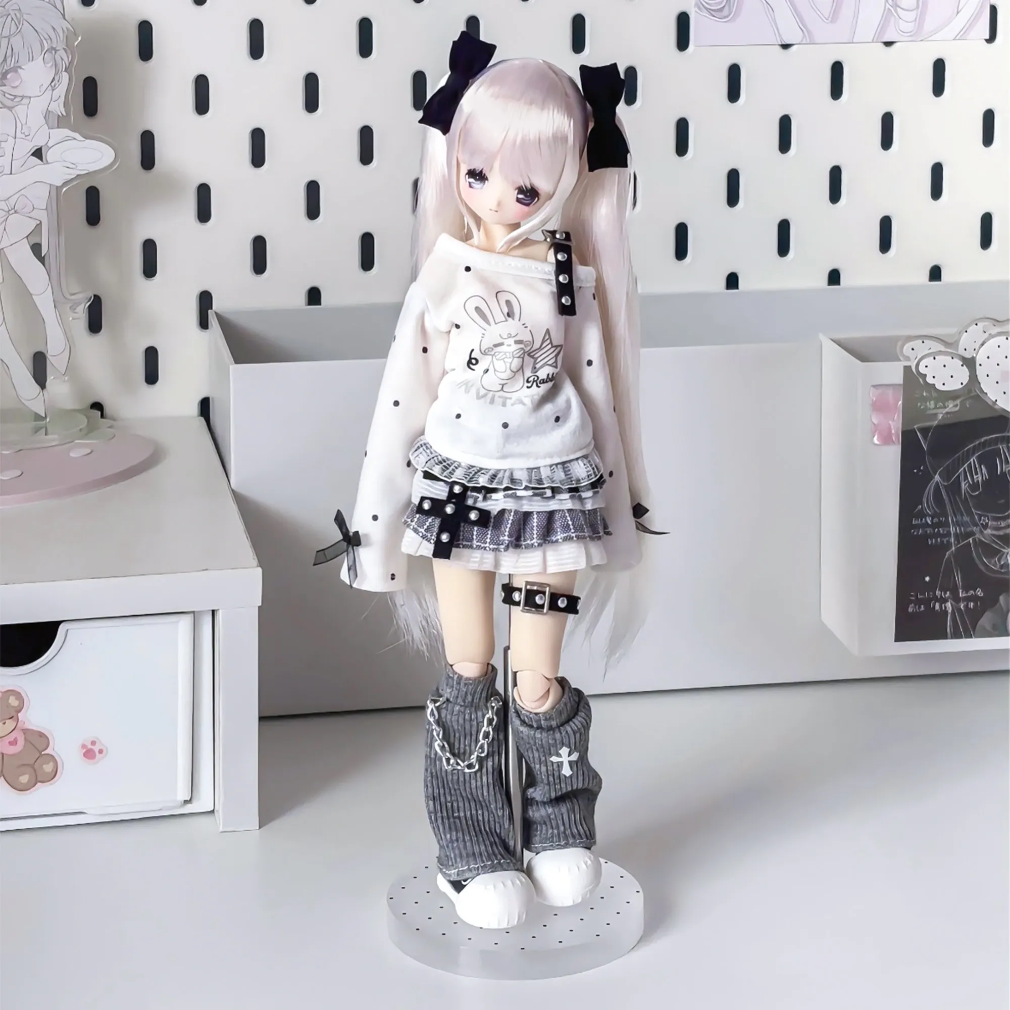 Special 1/6 BJD Doll Clothes Outfit Fit For Azone 1/6 OB22 OB24 Sweatshirt Skirt Leg Warmers Leg Ring 4Pcs Set No Doll Included