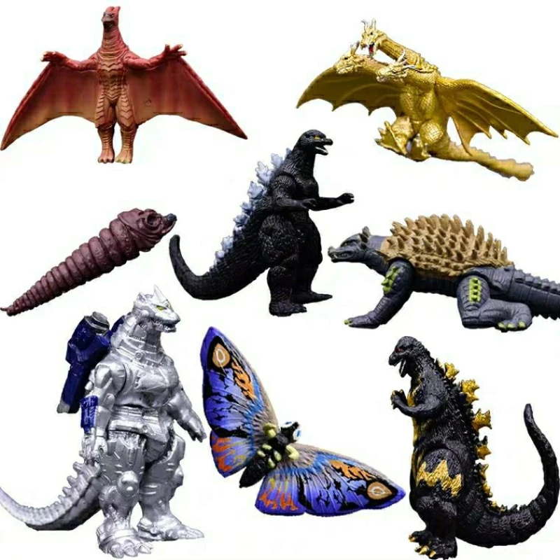 8pcs/set Anime Godzilla King Of The Monsters Dinosauria Godzilla King Ghidorah Q version Soft Glue Action Figure Model Doll Toy