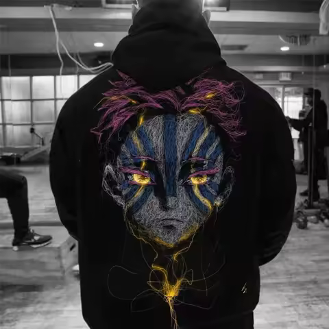 Autumn/Winter Hoodie Demon Slayer Akaza Erchuang Harajuku Y2k Couple's Long Sleeve Retro Top Men's and Women's Loose Casual