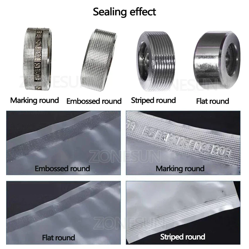 ZONESUN 770 연속 자동 필름 씰링 기계 2개의 마크 휠이 있는 수평 PVC 멤브레인 백 필름 실러 식품 포장 기계