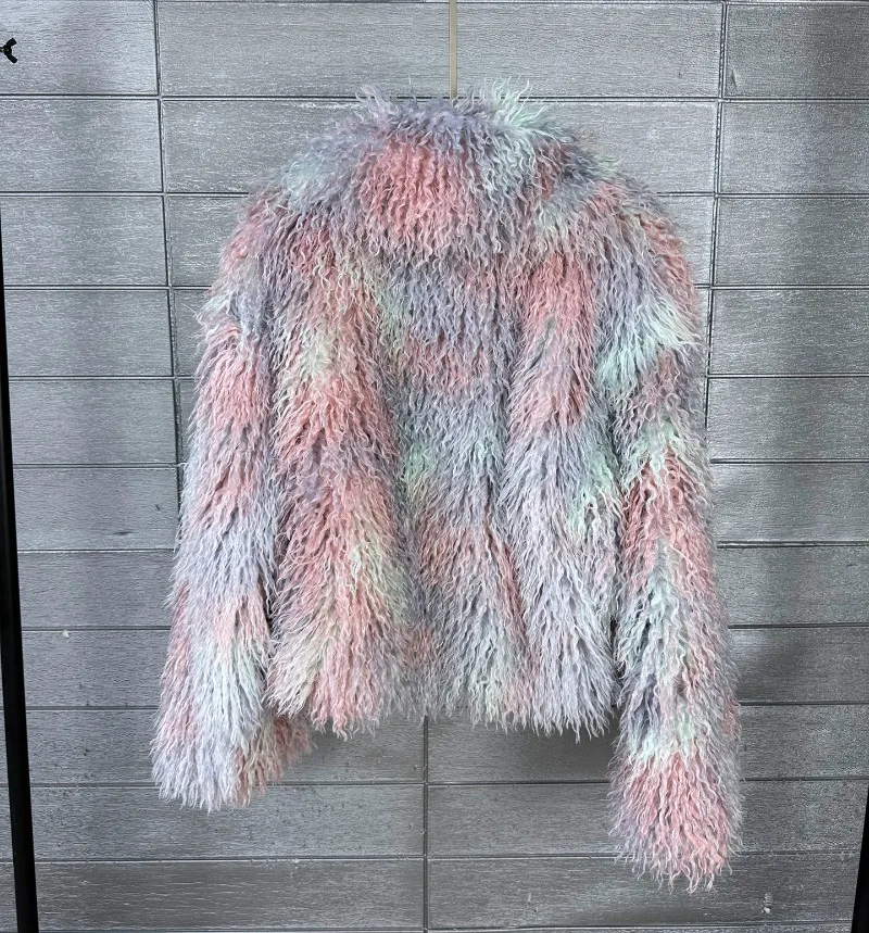 الشتاء شعبية الوردي مصبوغ وأشار طوق فو الفراء معطف الصوف طويل بدلة قصيرة التلبيب معطف المرأة Y2k سترة صوفية مريحة #6