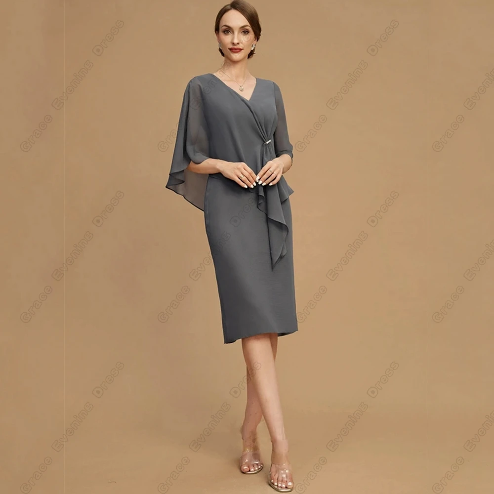 

Gorgeous Chffon Mother of Bride Dresses Grey Sheath Simple Wedding Party Gown 2023 Sheath Knee Length Vestido De Noche Summer