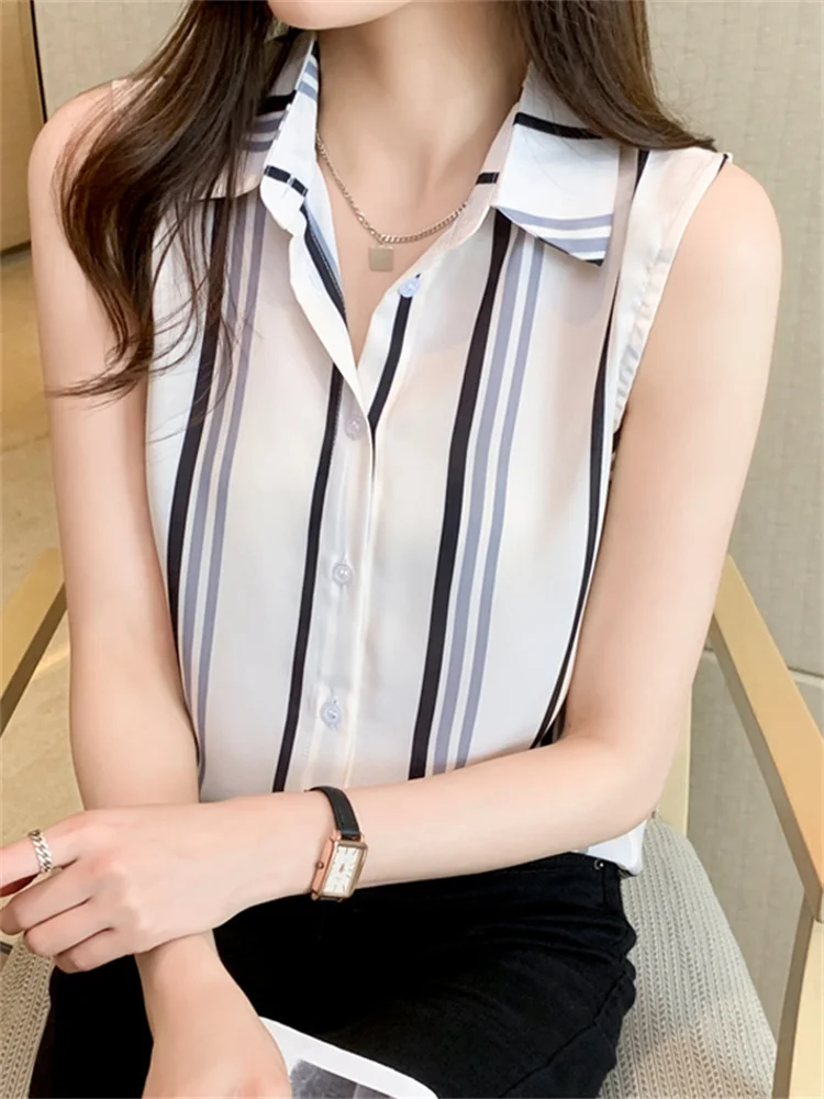 

Модная летняя женская майка в полоску из шифона, свободного кроя, для повседневной носки