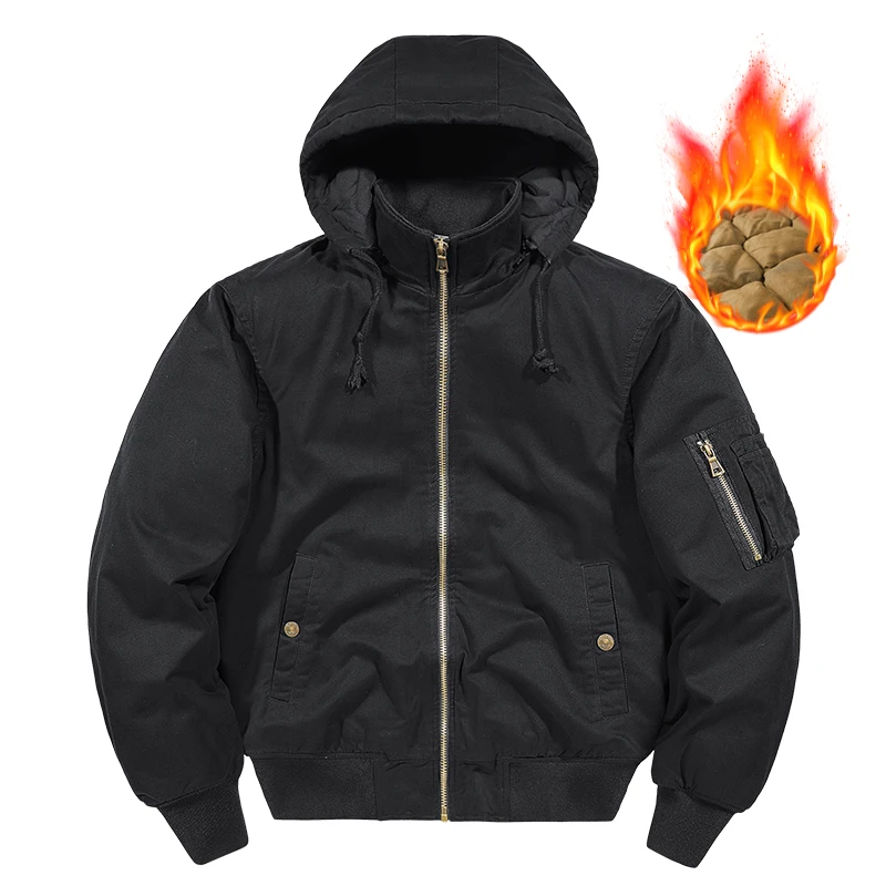 Men's Outdoor Hooded Warm Cotton Coat Overcoat Men's Casual Warm Windbreaker Winter Thick Jacket with Thick Inner Layer