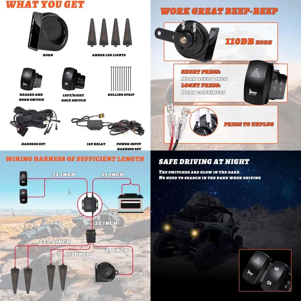 

UTV Turn Signal Kit with Horn, Pre-Wired, Plug and Play UTV ATV Blinker with Rocker Switch, Hazard Light, Universal Street Legal