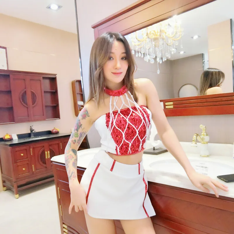 Sexy Female Singer DS Performance Costume Set Glittering Nightclub Stage Trendy Cheerleader Lead Dance DJ Performance Clothes