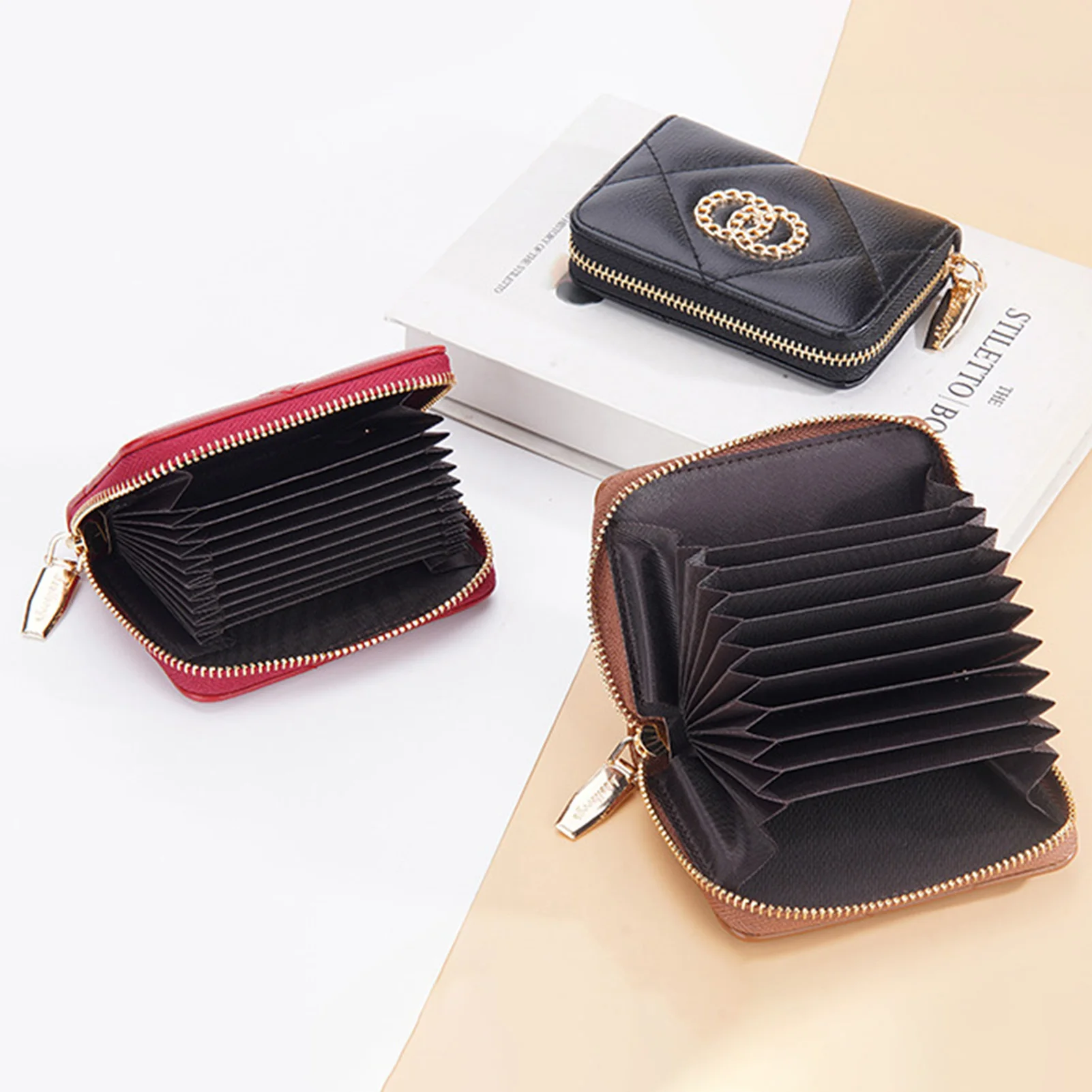 Golden Double Circle Organ Card Bag For Women Large Capacity Simple Card Holder For Women Girls 2023 New Storage Wallet Pouch