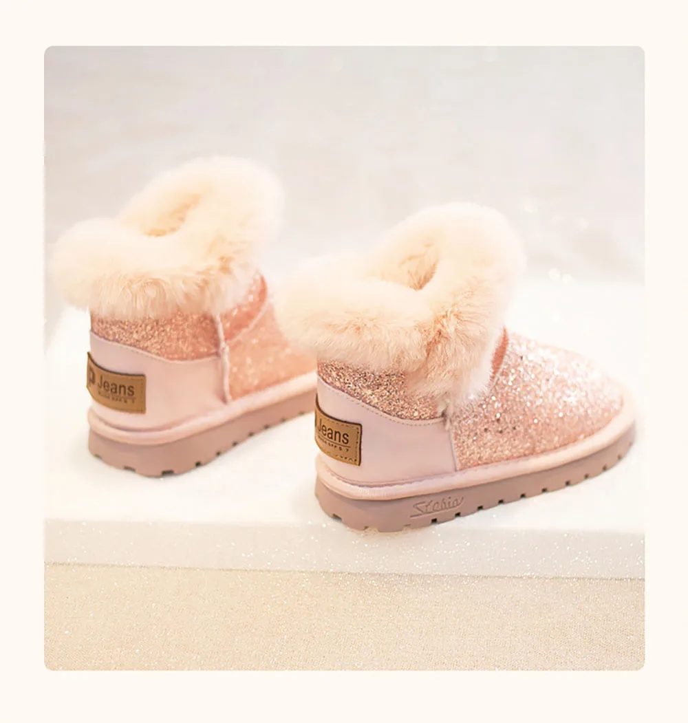 Winter Plush Boots For Children 2024 Trend Fashion Glitter Snow Boots For Teenager Girls Anti-slippery Thick Warm Cotton Shoes