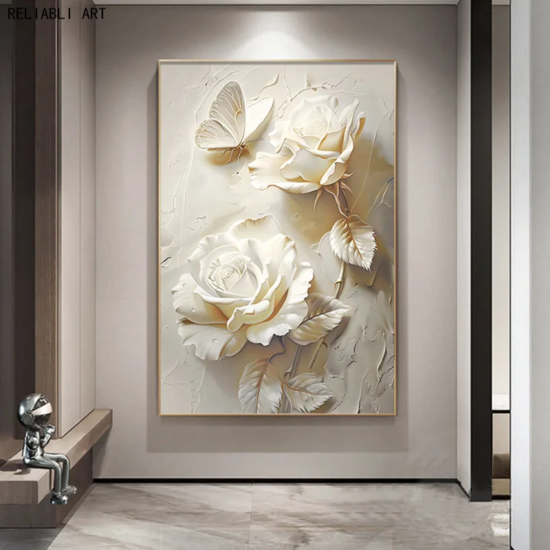 Cream Style Abstract Flowers Living Room Wall Decoration Painting,Modern Print Flora Canvas Poster Home Decor Art Picture