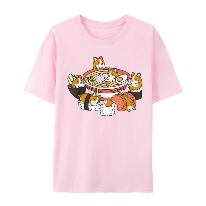 Ramen Sushi Corgi T-shirt Casual T-shirt Print Dameskleding Mode Grafische T-shirts Esthetische kleding Zomer Streetwear Y2K