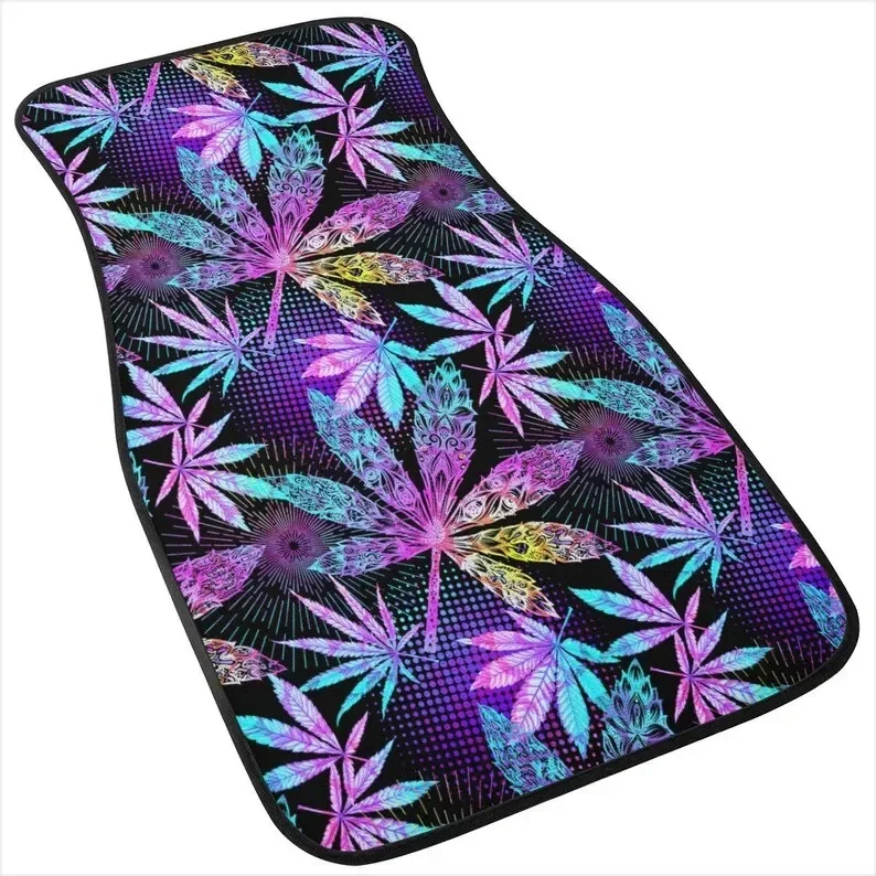 Cannabis Psychedelic Car Floor Mats - Kush Weed Smoker, Hippie Vibrant Marijuana Car Accessories, Mary Jane, DMT Acid Sto