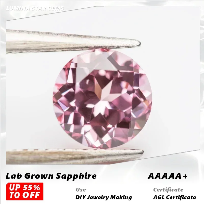 

L-Lab Grown Sapphire Round Cut Sunrise Pink Color Charm Beads for Diy Jewelry Making Bracelet Rings Selectable Certificate