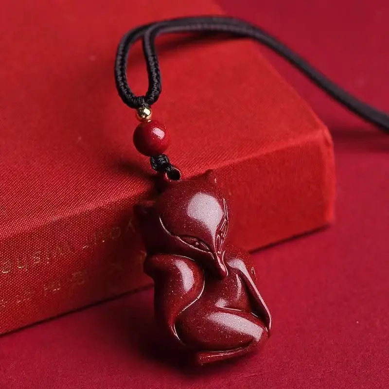 

Natural raw cinnabar nine-tailed fox necklace pendant nine-tailed fox pendant DIY jewelry accessories