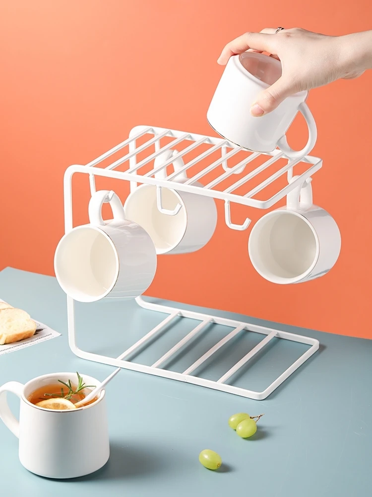 

Luxury Iron Art Coffee Cup Draining Ra Mug Storage Holder Living Room Tea Table Water Cup Tray Inverted Storage Organizer