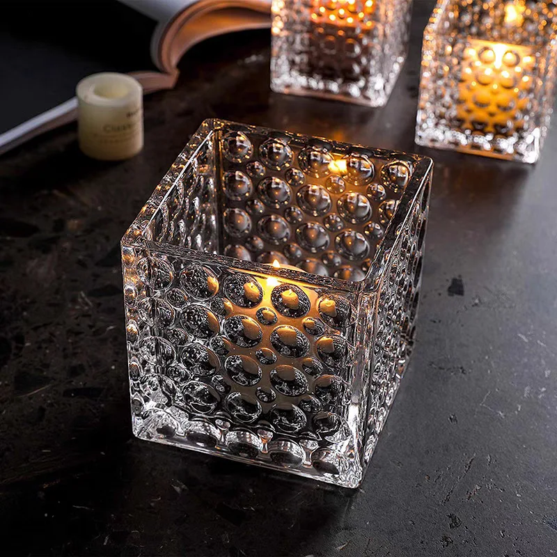 CX transparent glass vase square relief dill flower pot succulent copper coin grass hydroponic green plant ornament