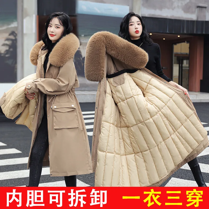 

New Arrival Korean Version Detachable Long Cotton Jacket with Thicken Down