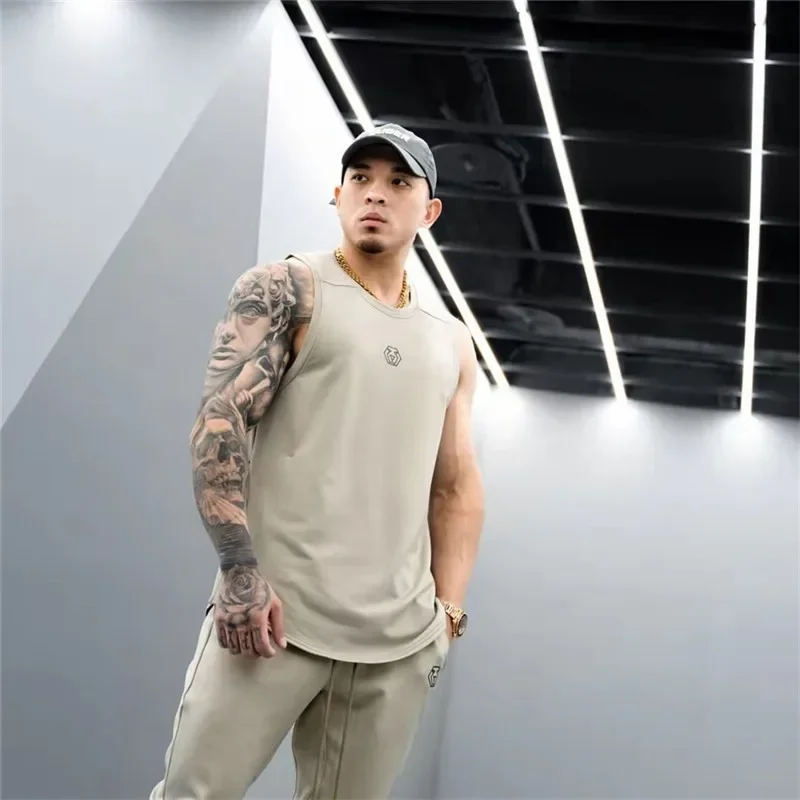 Men's Brand Gym Stringer Tank Top Men Bodybuilding Vest Cotton Sleeveless Shirt Fitness Vest Singlet Sportwear Workout Tanktop