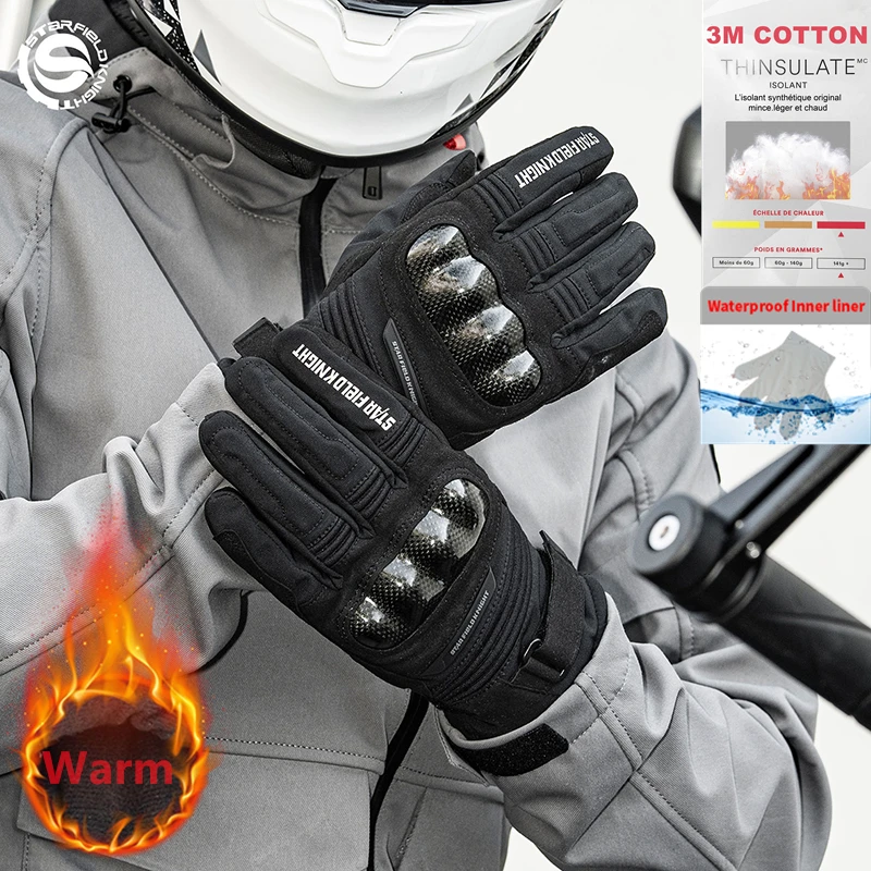 

SFK Motorcycle Real Leather Full Finger Gloves Waterproof Carbon Fiber Knuckle Protection Winter Plush Warm Riding Race Gears