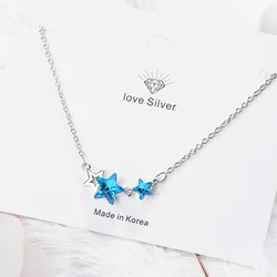 925 Sterling Silver Blue Star Crystal Pendants Necklaces For Women Party Luxury Designer Jewelry  Offers GaaBou