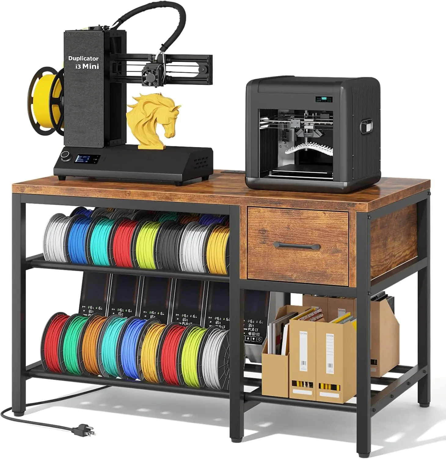 

Heavy Duty Metal 3D Printer Stand with Filament Storage, Drawer, and Power Hub for Workshop Use