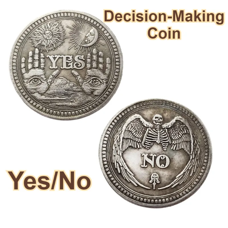 Yes/No Decision Coin Antique Silver Floral Design Collectible Metal Souvenir Badge Perfect Gift for Making Tough Daily Decisions