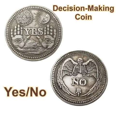 Moneda de Decisión Sí/No, Diseño Floral Plateado Antiguo, Insignia Metálica Coleccionable, Regalo Perfecto para Tomar Difíciles Decisiones Diarias