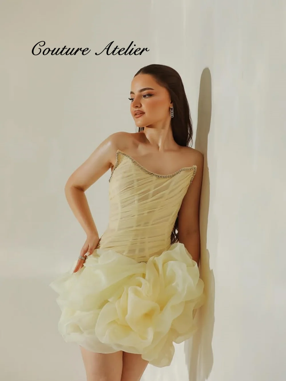 

Vivid Light Yellow Flower Ball Gown Mexican MIni Evening Dresses Luxury Dress vestidos de fiesta elegantes Customized