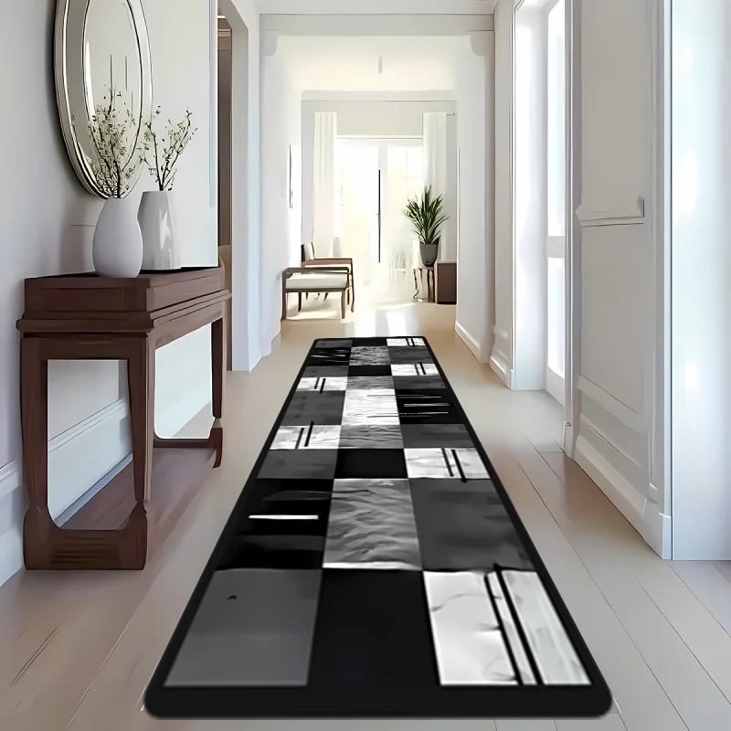 VIKAMA Modern Abstract Black White Swirl Runner Mat Anti Slip Washable Rug For Hallway Corridor Front Door Minimalist Home Decor