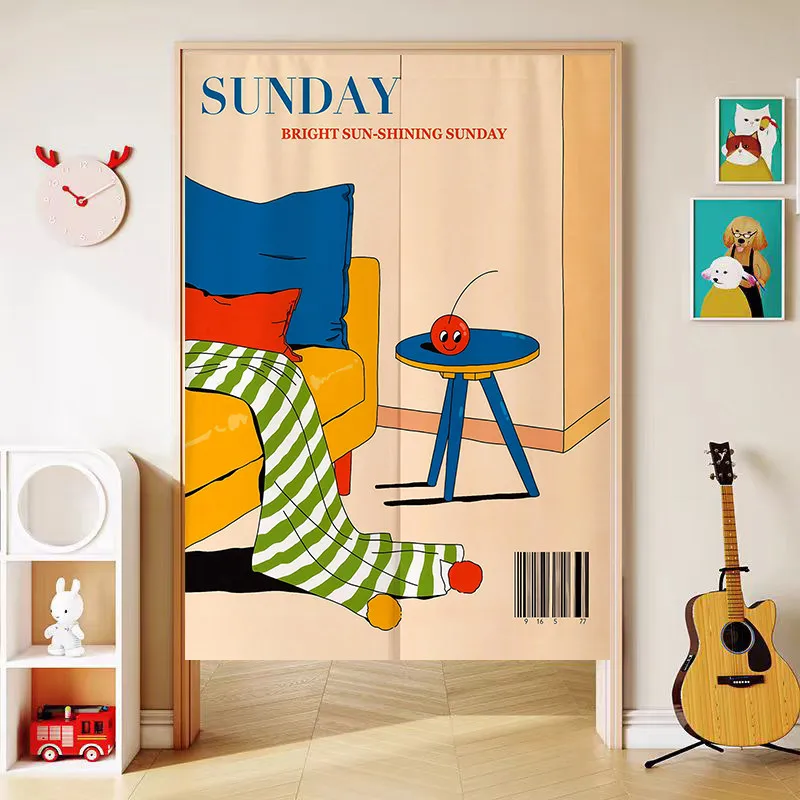 Creative Modern Art Noren Door Curtain - Aesthetic Room Divider Kitchen Café Half Length Privacy Drape