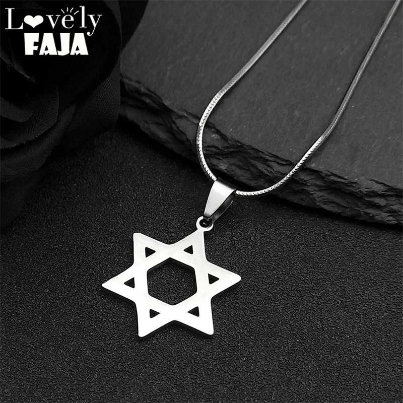 Star of David Fashion Pendant Necklace Women Men Stainless Steel Silver Color Hexagram Charms Gothic Hip Hop Jewelry Gifts 424