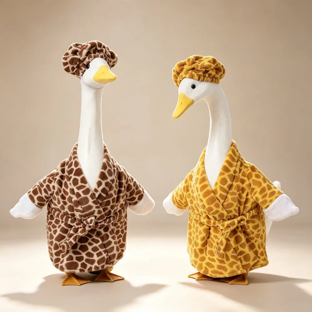 Leopard Print Bathrobe & Pajama Suit for White Porch Goose Sculpture American Retro Decorative Garment view 2