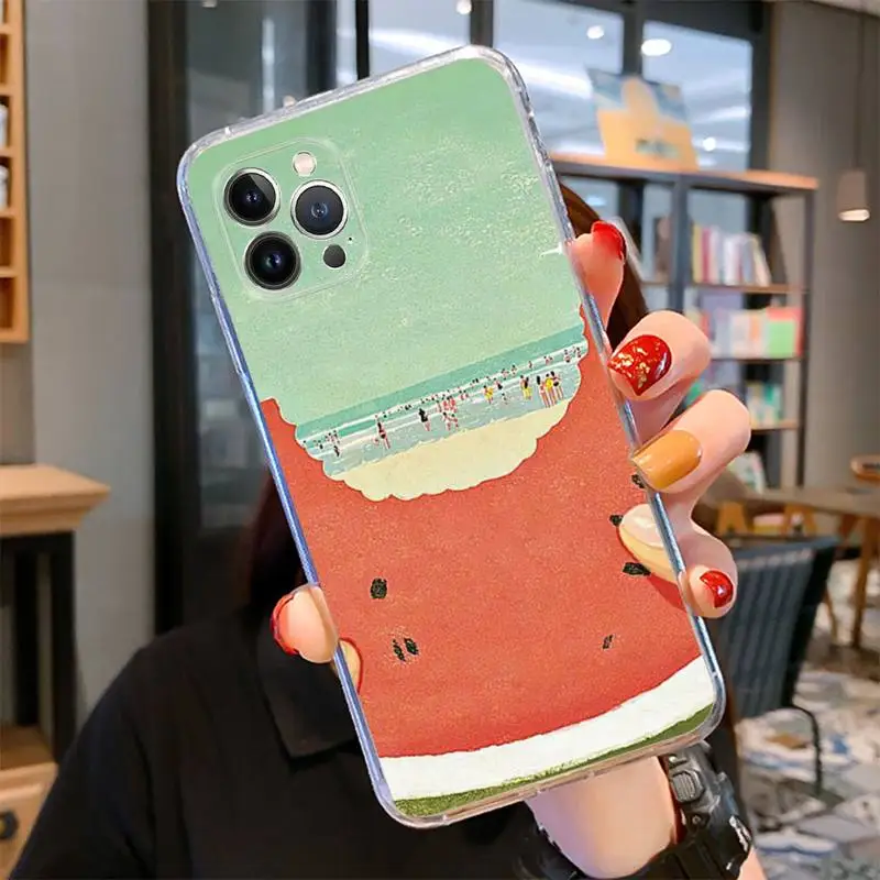 Summer Cartoon Watermelon Phone Case For iPhone 14 13 12 11 Pro Max XS X XR SE 2020 6 7 8 Plus Mini Transparent Shell