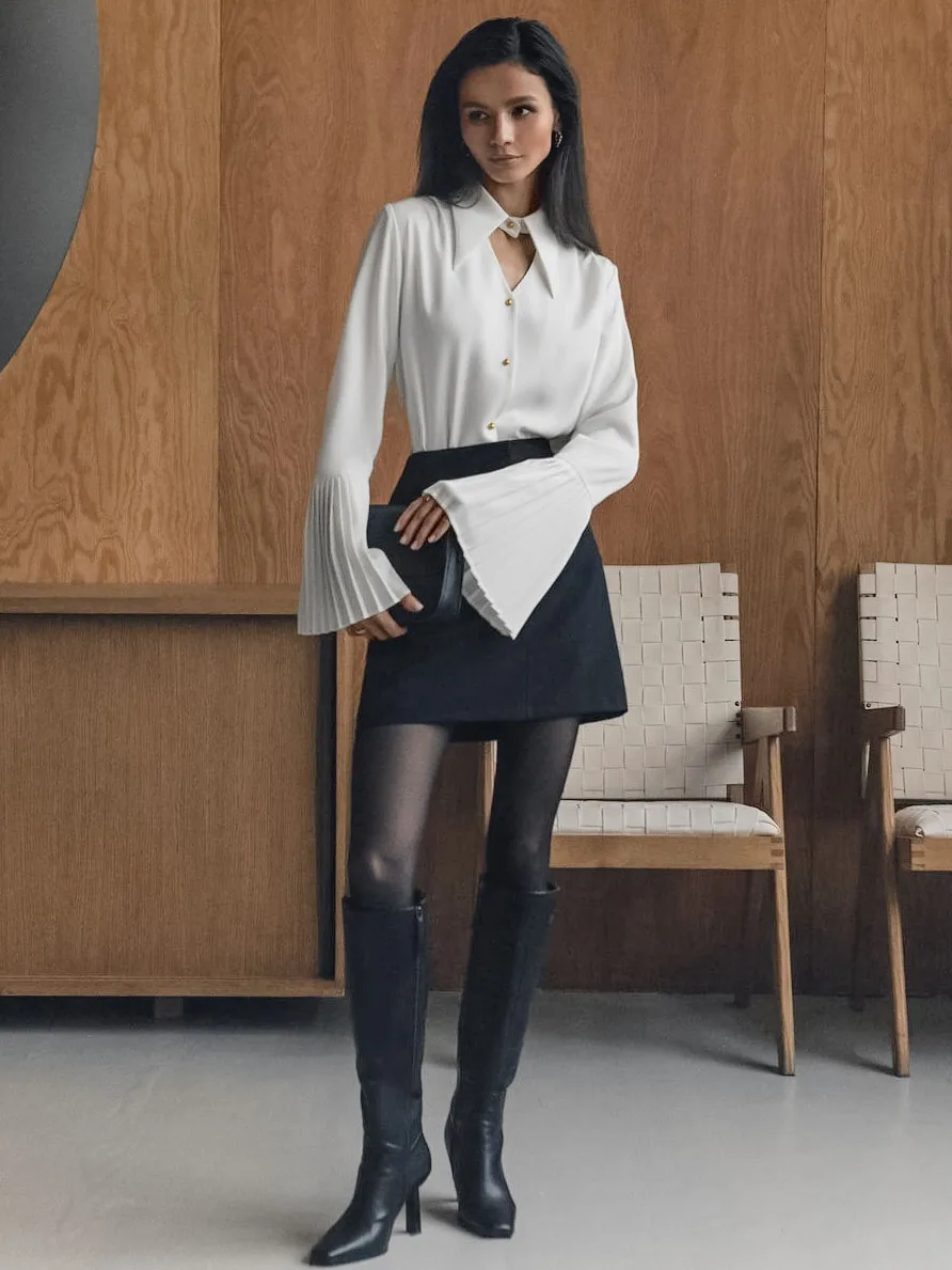 Parc Fee Fashion Loose White Office Women Blouse 2025 Casual Lapel Long Sleeve Shirts Elegant Chic Solid Top Female Clothing