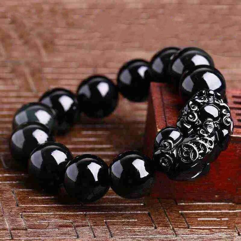 

Hot selling natural hand-carve jade Obsidian Pixiu Buddha Beads Baranglet bracelet fashion accessories Men Women Luck Gifts