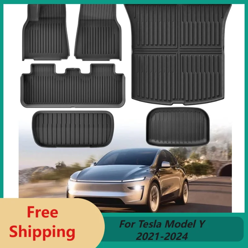 

Автомобильные коврики TPE для Tesla Model Y 2021-2024, полный комплект, всепогодный водонепроницаемый коврик для багажа, коврики для багажника, дверной коврик, автомобильные аксессуары