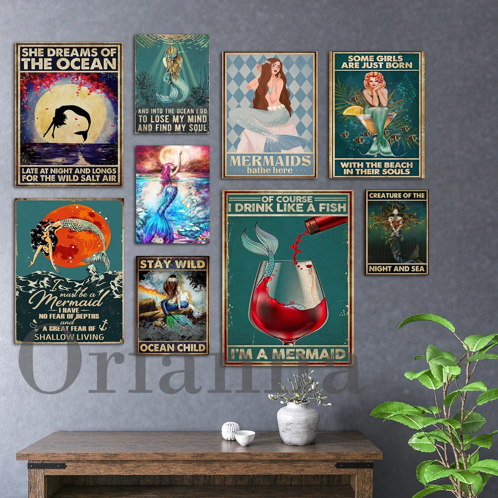 

Mermaid Dreams Of Ocean Longs For Wild Salt Air Vintage Poster Girl Mermaid Stay Wild Ocean Print Wall Art Home Decor Girl Gift