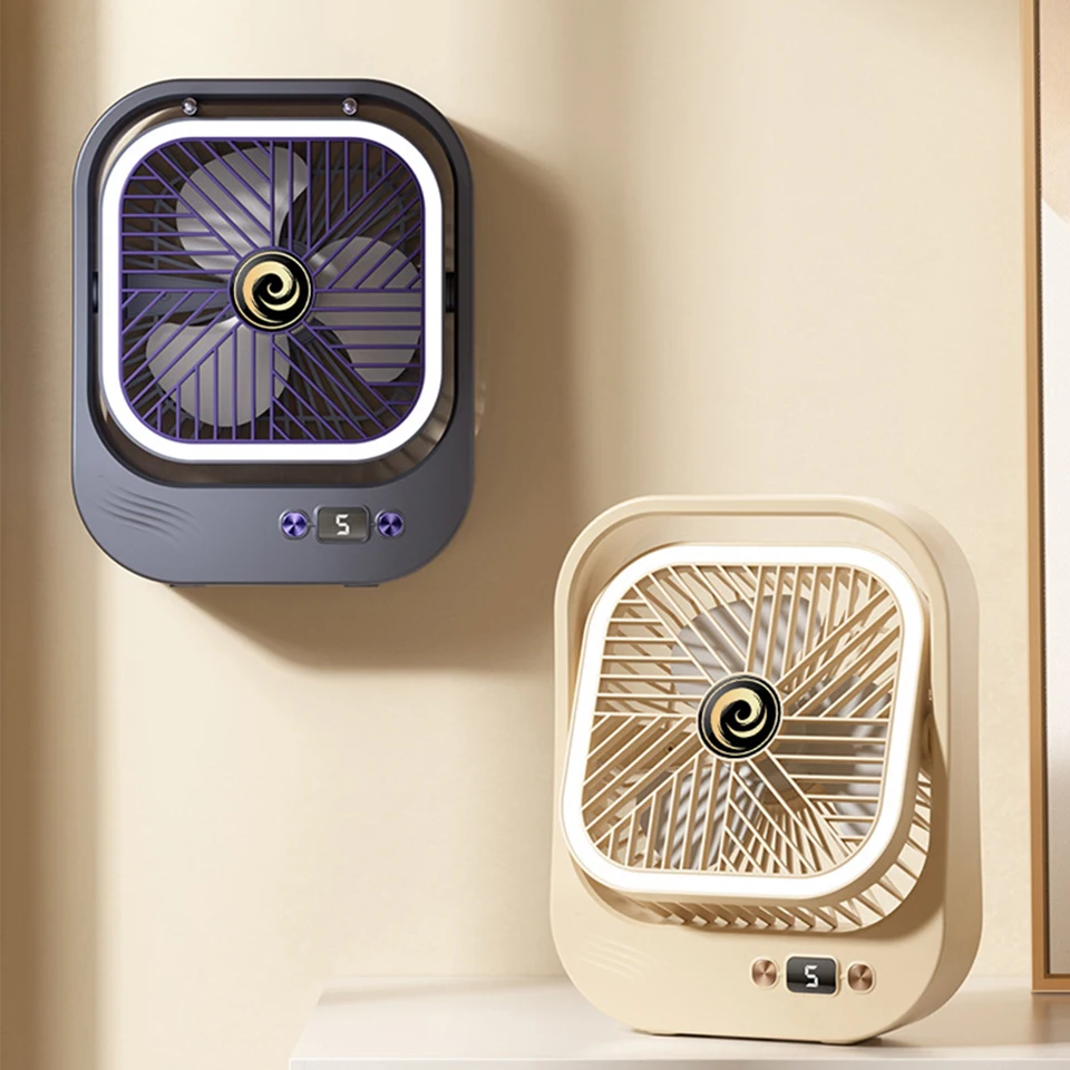 

USB Desk Fan with LED,1200mAh Rechargeable Mini Fan, 3 Speed Portable Square Fan for Wall, Desktop, Dorm Room, Office JMF-6