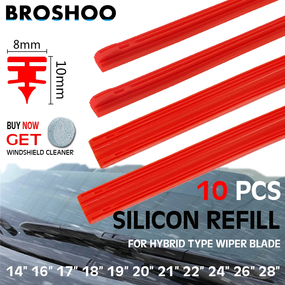 

10PCS Car Wiper Blade Strips Silica Gel Silicon Refill Strips for Hybrid Type Wiper Blade 8mm 14"16"17"18"19"20"21"22"24"26 28"