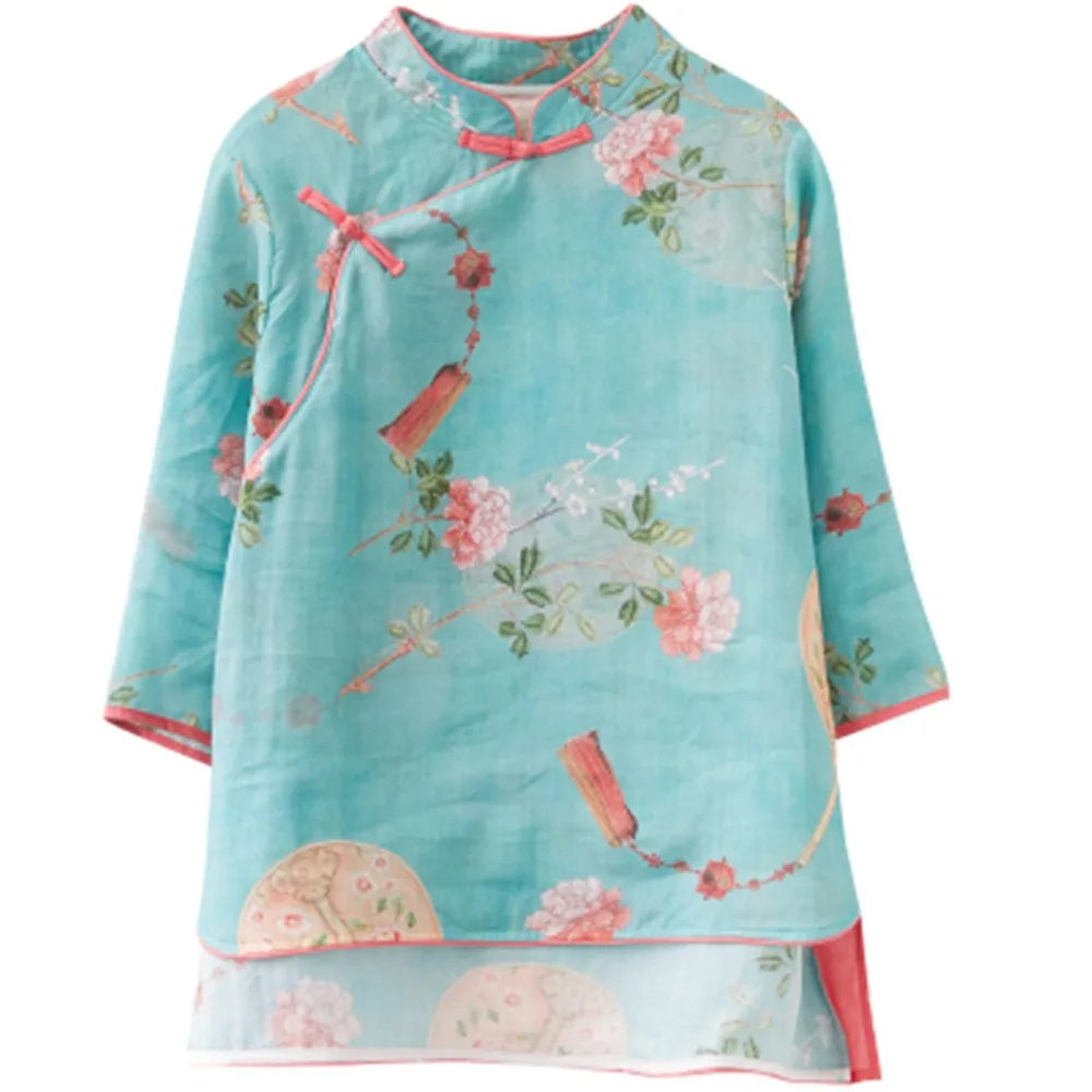 Ropa tradicional china para mujer, Top Retro con estampado de flores, Top Hanfu, Tops para mujer, traje Tang Oriental elegante, blusa china 2024