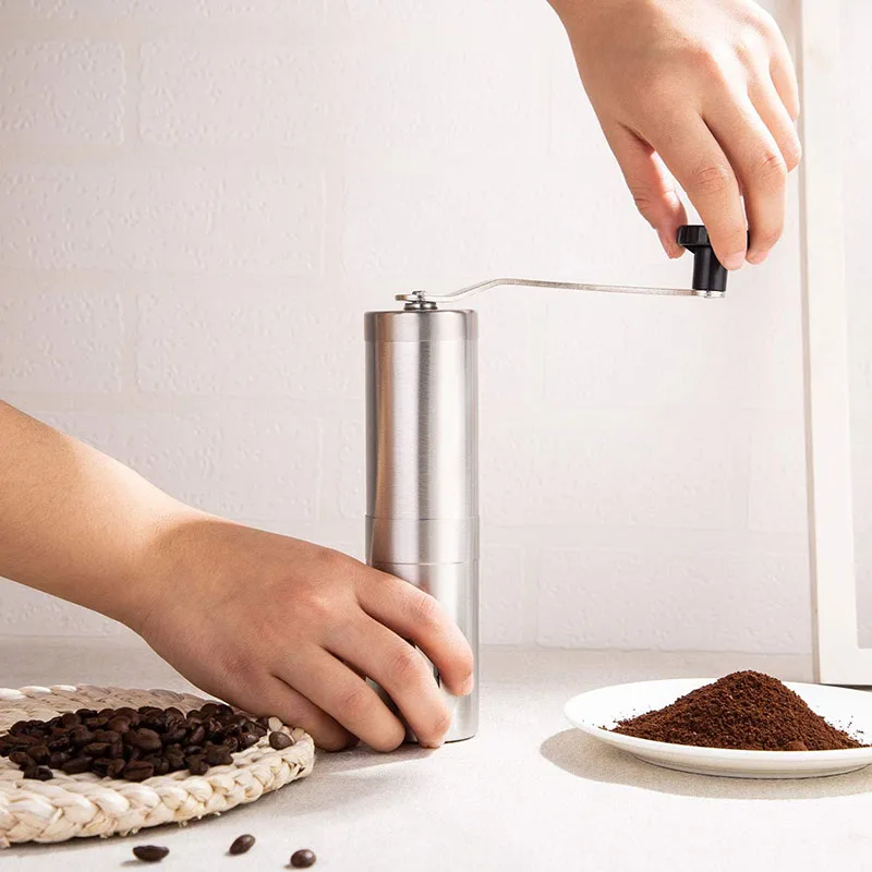 Stainless Home Portable Manual Coffee Grinder Hand Coffee Mill with Ceramic Burrs Adjustable Settings Portable Hand Crank Tools